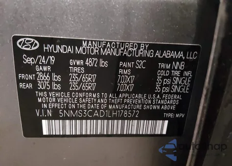 2020 Hyundai Santa Fe Sel z USA, uszkodzony, nr VIN 5NMS3CAD1LH178572